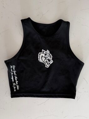 Darc Sport Black Crop Tank with White Wolf Graphic